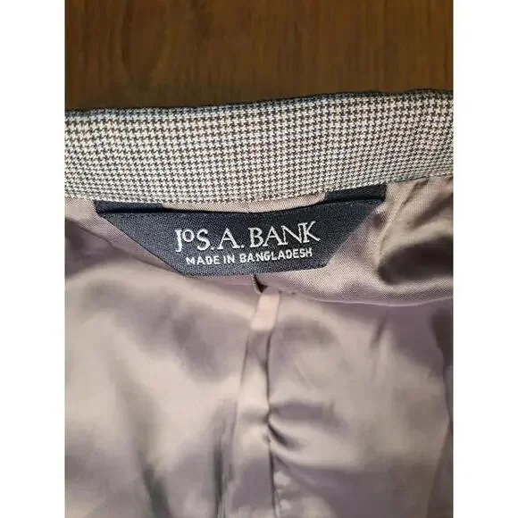 Jos A Bank 2 Piece Suit 42R 36x30 Brown Houndstooth Wool